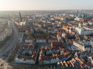 Szczecin old town and downtown view from a drone 