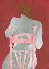 Poster woman sitting on chair. contemporary painting. watercolor illustration © Anna Ismagilova