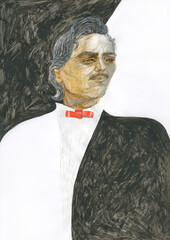 elegant man. contemporary painting. watercolor illustration - obrazy, fototapety, plakaty