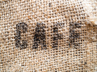 Sack texture with printed letters