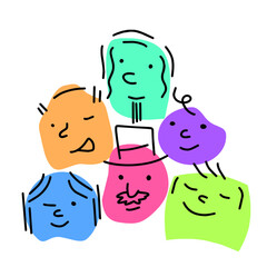 Pile of Various bright basic Geometric Figures with face emotions.