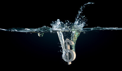 Sign of us dollar in water splashes