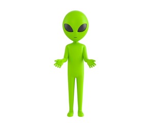 Alien character show welcome gesture in 3d rendering.