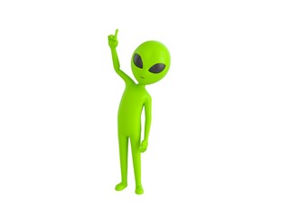 Alien character pointing up with his finger in 3d rendering.