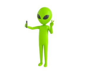 Alien character taking selfie in 3d rendering.