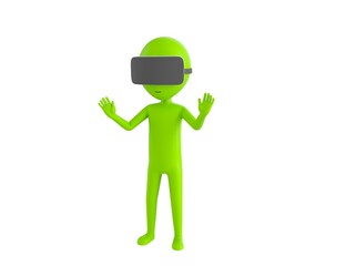 Alien character using VR headset in 3d rendering.