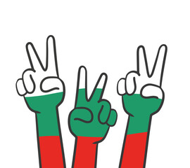 Bulgarian patriotism. Cartoon Hands show victory sign. Fingers with V.