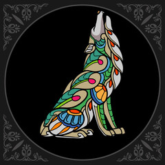 Colorful Wolf zentangle arts isolated on black background
