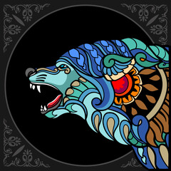 Colorful Wolf zentangle arts isolated on black background