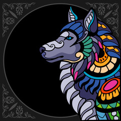 Colorful Wolf zentangle arts isolated on black background
