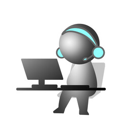 リモートワーク中の3D風人物シルエット　ヘッドセットあり