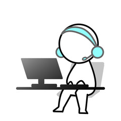 リモートワーク中のピクトグラム風人物シルエット　ヘッドセットあり