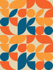 Retro bauhaus pattern. Pattern in yellow orange and blue colors. Trendy pattern for backgrounds, poster art, textile design, decorative prints, invitation letters, etc. 
