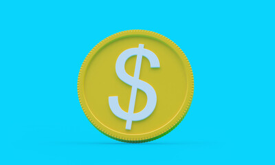 Coin with a dollar sign on a blue background. 3d illustration
