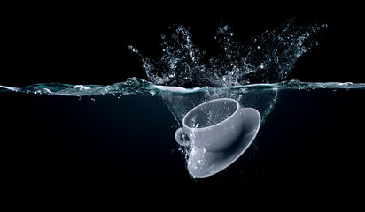 Coffee cup in water splash