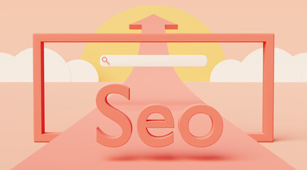 Online business growth with seo on internet with pastel shades and cardboard sunset background