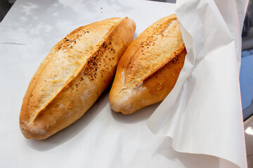 Picture showing Turkish bread loafs on table