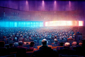 Fototapeta na wymiar speaker in a futuristic hall in front of an audience