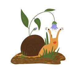 cute snail with flowers illustration children funny