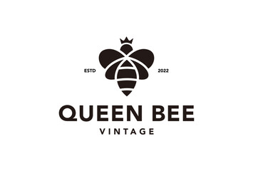 Vintage Queen Bee with crown Logo Vector Design template