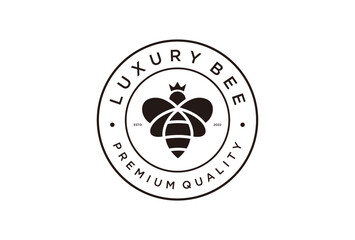 Vintage badge Queen Bee with crown Logo Vector Design template