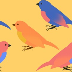 seamless pattern with handdrawn birds geometric exotic colourfull