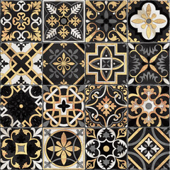 Digital colorful wall tile design for washroom and kitchen. Italian ceramic tile pattern on the cement. Ethnic folk ornament. Mexican talavera, Portuguese azulejo or Spanish majolica. - 521413511