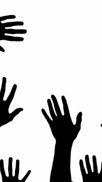 vertical video of outstretched human hands silhouette gesturing isolated on white