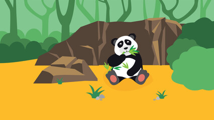 panda sits and eats bamboo