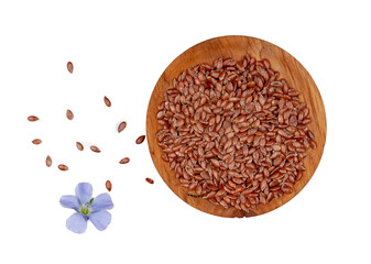Flax seeds isolated on a white background, top view