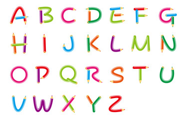 ポップ色えんぴつ文字 アルファベット フォント イラスト ベクター