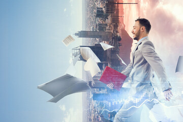 Young businessman walking towards his success in business