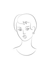 A portrait of a woman in the style of line art. Beautiful girl with short hair