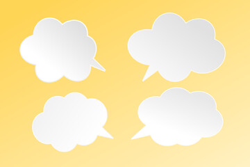 set of speech bubbles on gradient yellow background. message box outline cartoon vector illustration design. Balloon doodle style of thinking sign symbol