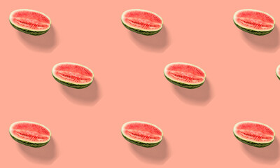 Beautiful red watermelon seamless pattern on light pastel background