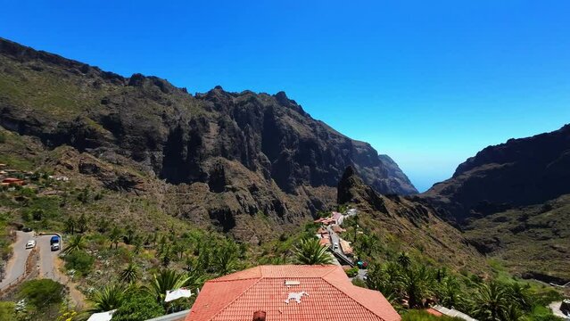 Beautiful view of Masca valley and village under the clear sky in Tenerife, Canary Islands, Spain