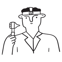 ENT doctor. Otolaryngologist. Outline vector illustration on white background.