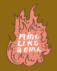 Ride like a Girl.  Card or poster with inspirational text quote.