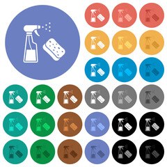 Spray bottle and sponge round flat multi colored icons