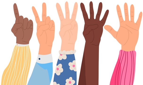 Hands counting by showing fingers. Numbers shown by hands. Variety of modern hand-drawn hand wrists. Cartoon style isolated elements. Trendy hand icons. Counting on fingers.