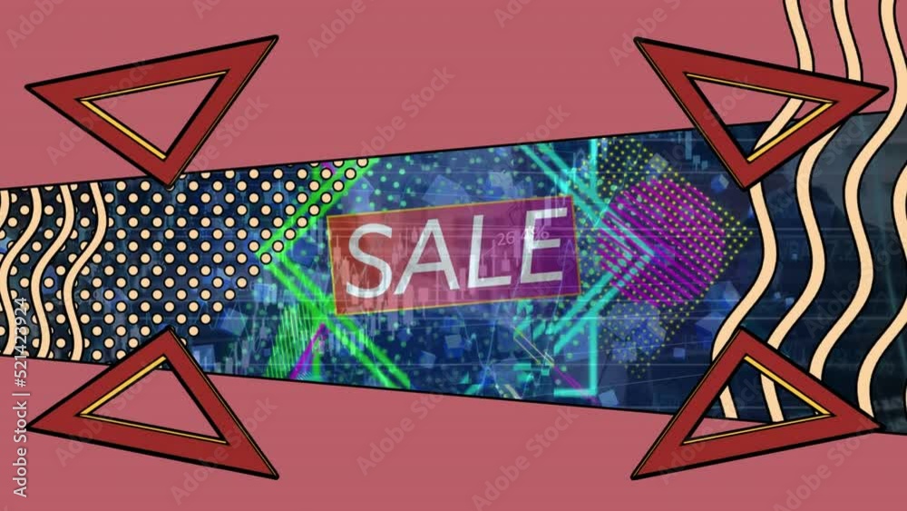 Wall mural Animation of sale text with abstract shapes over diverse business people