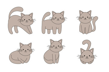 Collection hand drawn cute cats. Perfect for scrapbooking, greeting card, poster, sticker kit.
