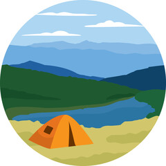 Illustration with camping in the mountains, vector