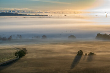 Sunrise with mist in the countryside