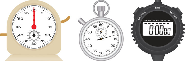 Analog and digital stopwatch. Laboratory stopclock. Vector illustration