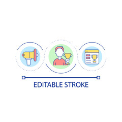 Announcing giveaway winner on webpage loop concept icon. Participating in giveaway abstract idea thin line illustration. Online contest. Isolated outline drawing. Editable stroke. Arial font used