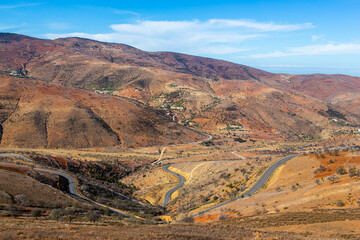 Curved roads in the rif mountains in Morocco