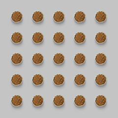 Pattern buckwheat bags are isolated on a gray background. Top view