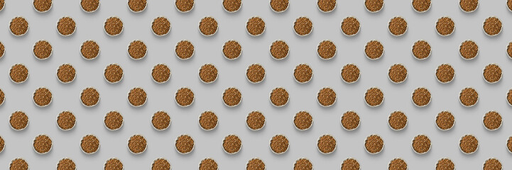 Pattern buckwheat bags are isolated on a gray background. Top view