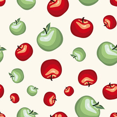 Fototapeta premium A joyful seamless summer pattern with green and red apples, a ripe fruits background